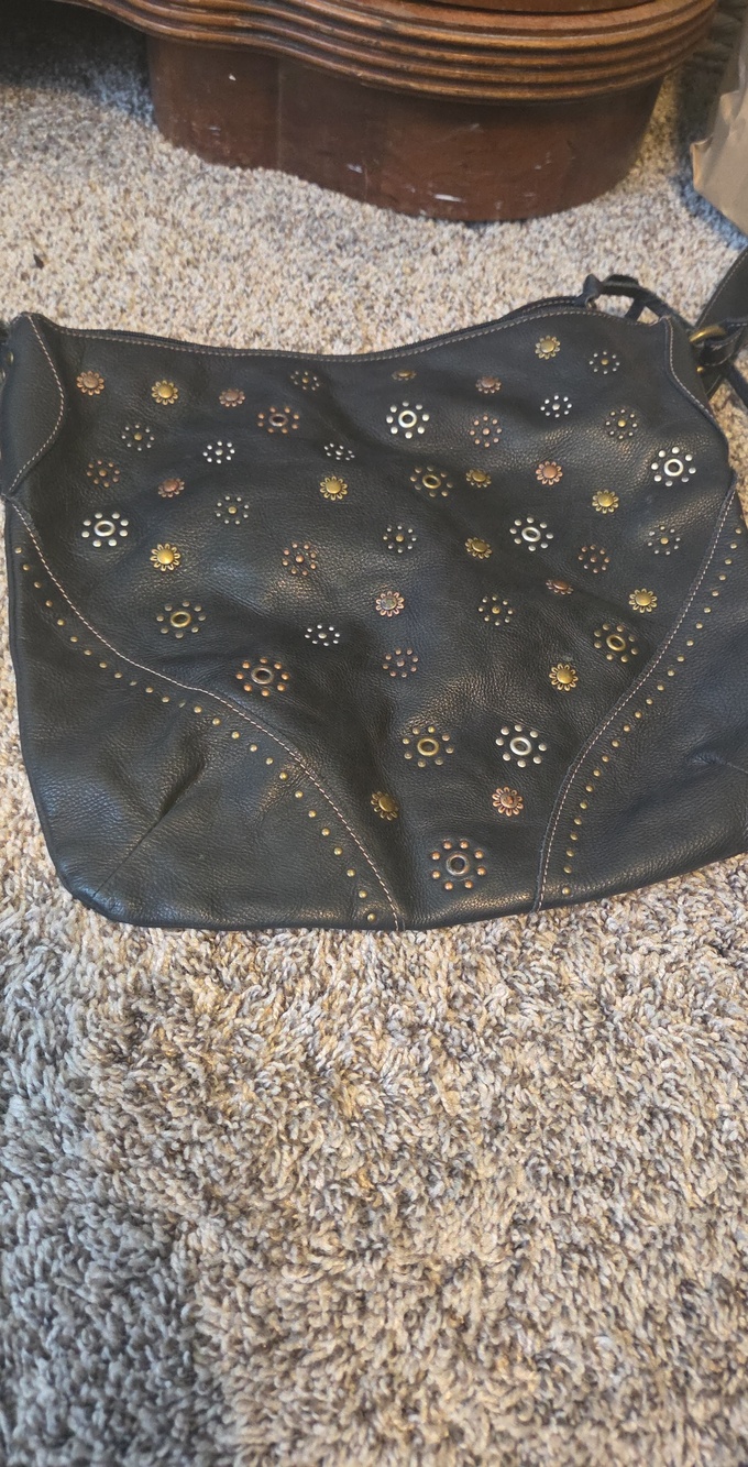 Fossil Black Leather Studded Hobo Bag